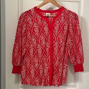 Cabi red white eyelet blouse size large L